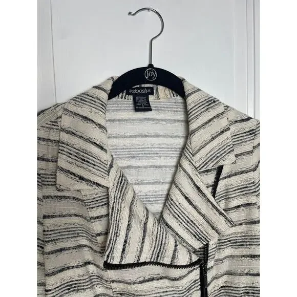 Stoosh Moto Jacket Full Zip Textured Tweed Light Weight Ivory Blazer Womens M - Picture 3 of 10